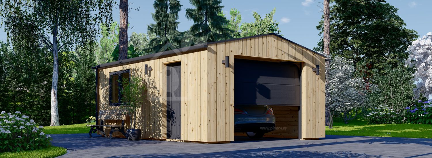 Houten garage SILVIA (34 mm + gevelbekleding), 4x6 m, 24 m² visualisatie 1