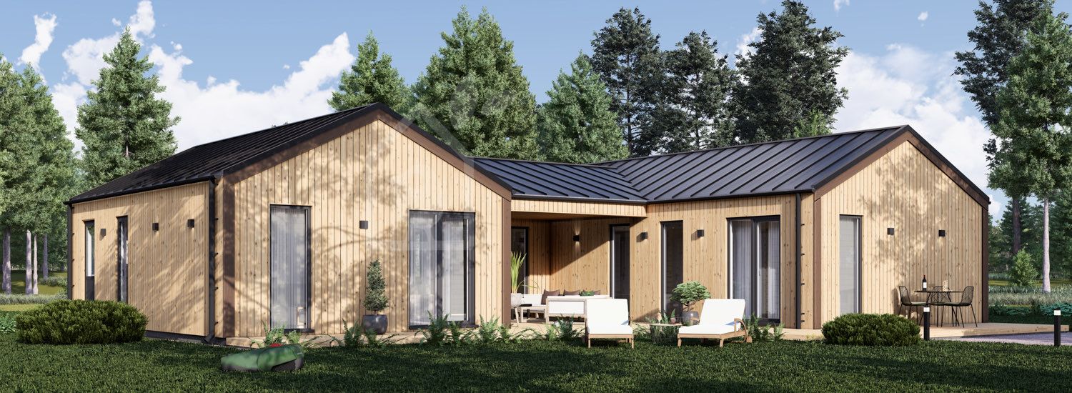 Houten huis SCARLET S (44 mm + gevelbekleding), 139 m² visualisatie 1