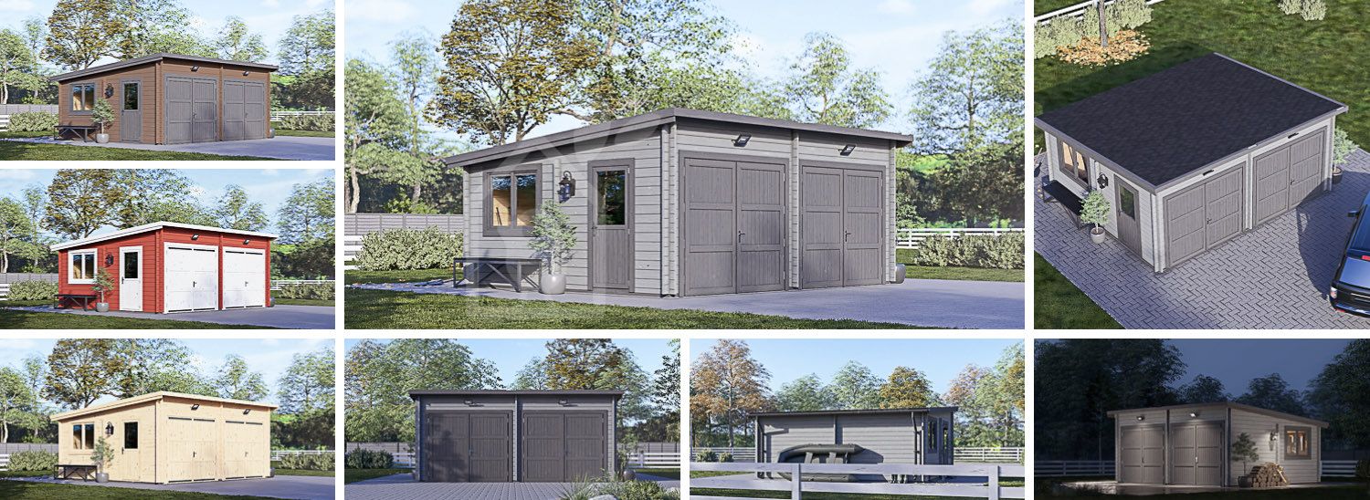 Dubbele houten garage MODERN (44 mm), 6x5 m, 30 m² visualisatie 1