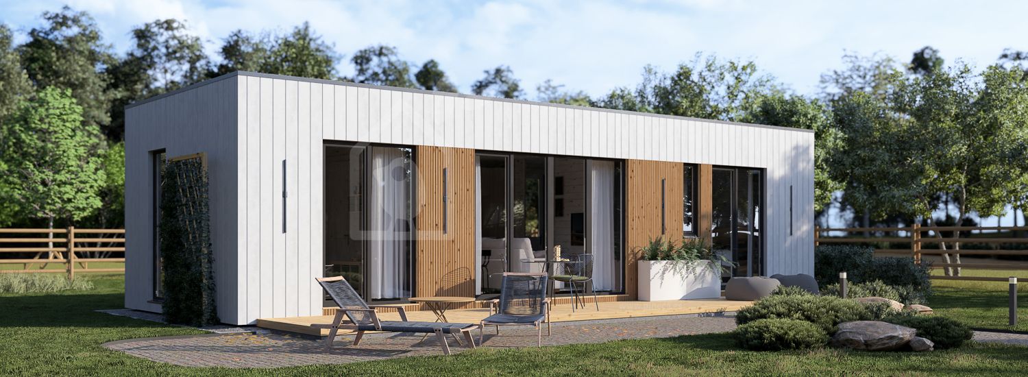 Houten prefab woning BELLA I PV (Geïsoleerd, Bbl), 46 m² visualisatie 1