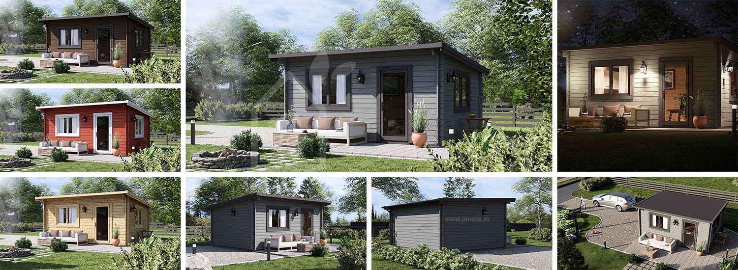 Tuinhuis blokhut met plat dak DREUX F (44 mm), 5x4 m, 20 m² visualisatie 1