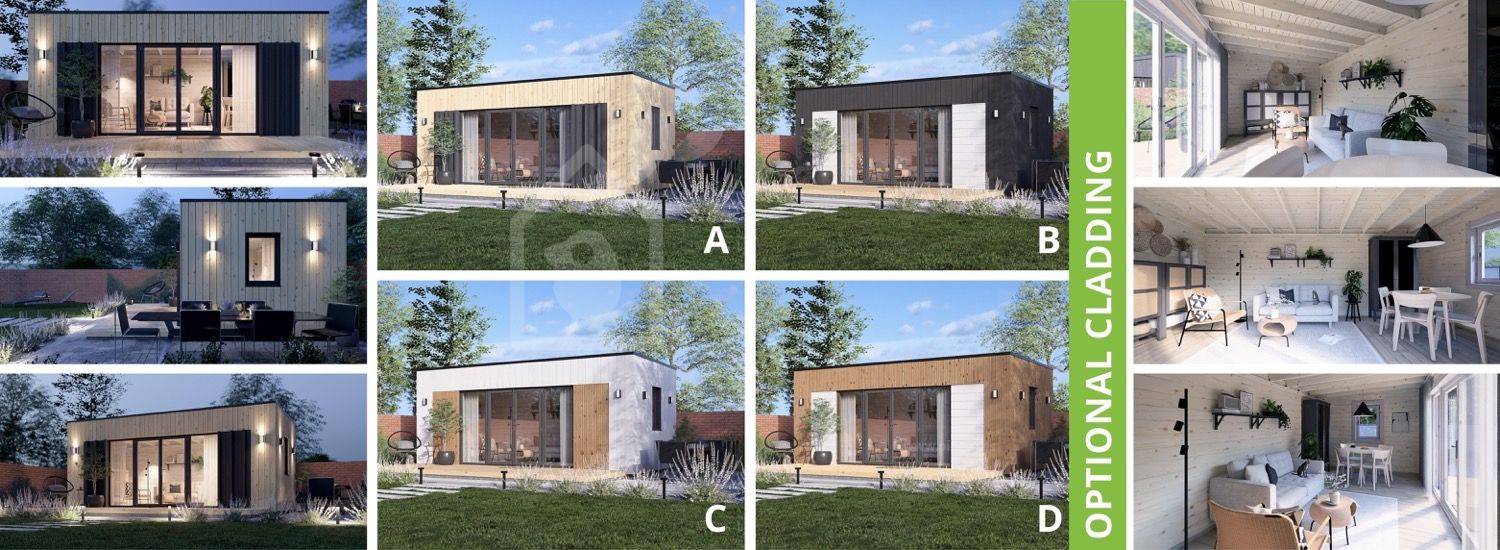 Tuinkantoor PREMIUM (34 mm + gevelbekleding), 5,95x3 m, 16 m² visualisatie 1