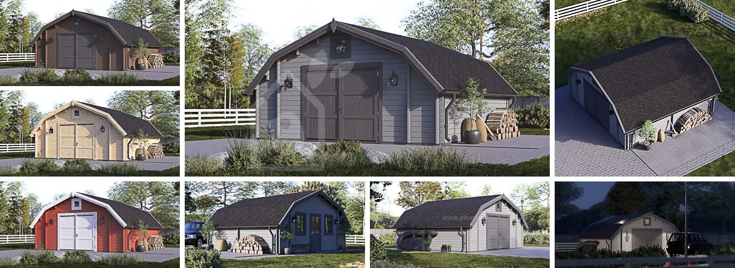 Houten garage TEXAS (44 mm), 6x6 m, 36 m² visualisatie 1