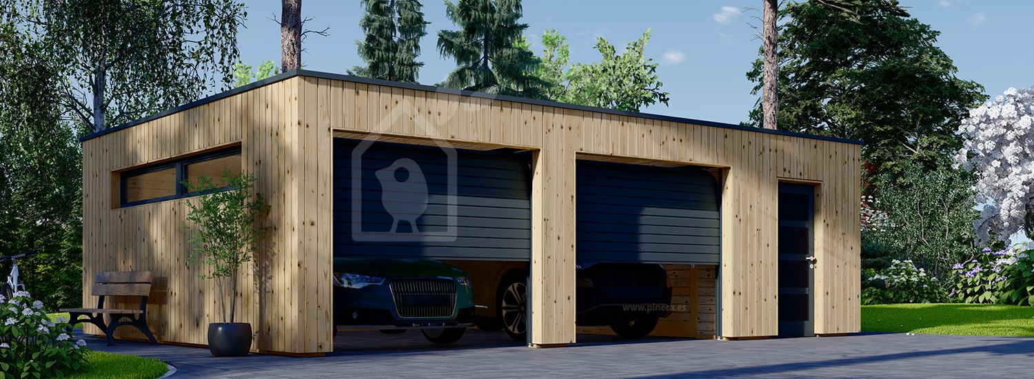 Dubbele houten garage SILVIA DUO F PLUS (34 mm + gevelbekleding), 8x6 m, 48 m² visualisatie 1