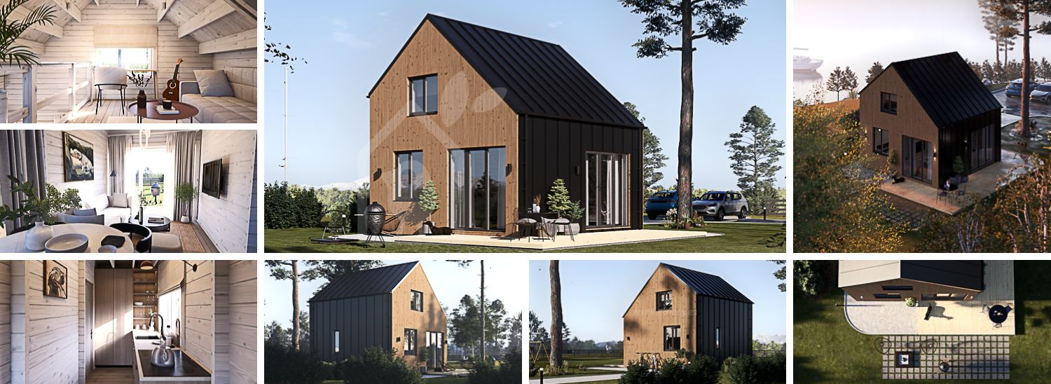 Houten prefab woning SELIA PV (Geïsoleerd, Bbl), 44 m² visualisatie 1