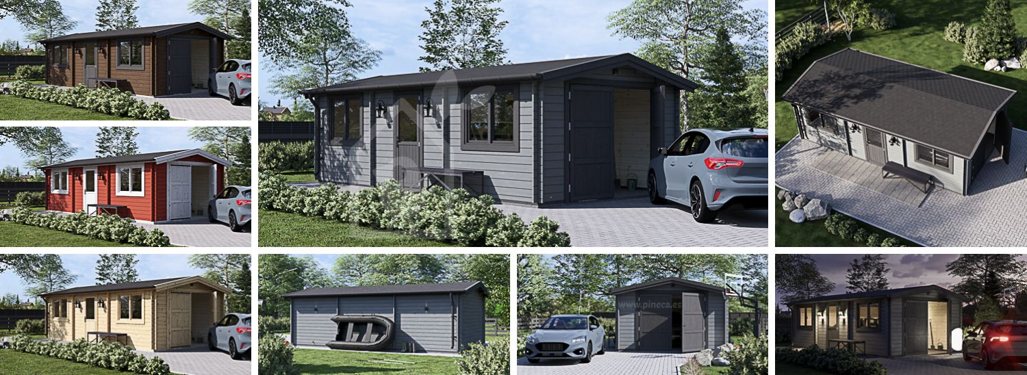 Houten garage CLASSIC (44 mm), 4x7,5 m, 30 m² visualisatie 1