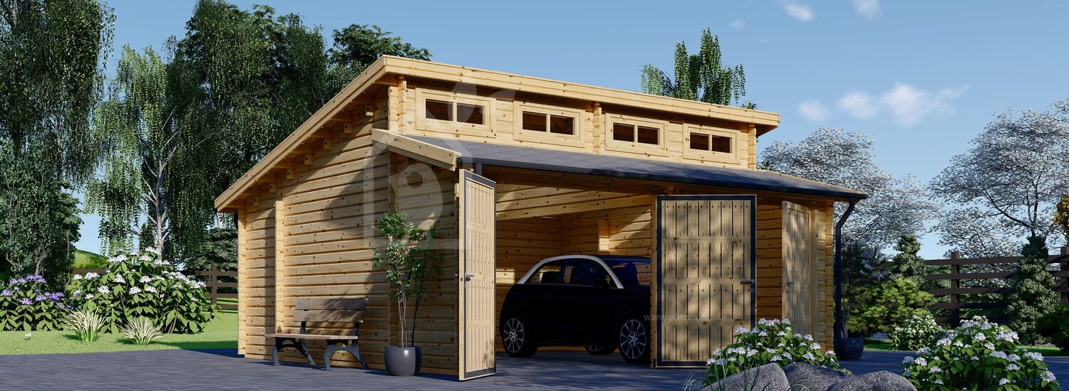 Dubbele houten garage TWIN DUO (44 mm), 6x6 m, 36 m² visualisatie 1