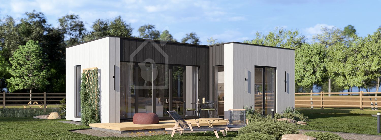 Houten prefab woning LUCIA 1 PV (Geïsoleerd, Bbl), 57 m² visualisatie 1