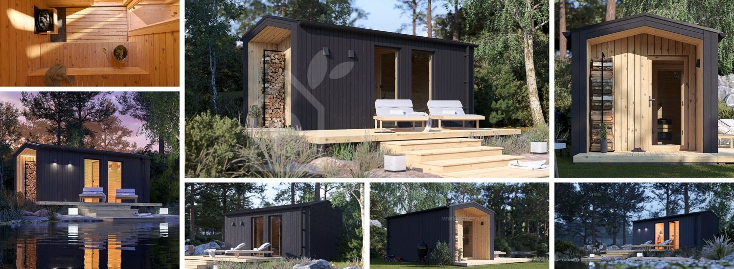 Buitensauna SERENE (34 mm + gevelbekleding), 5.3x2.5 m, 5 m² visualisatie 1