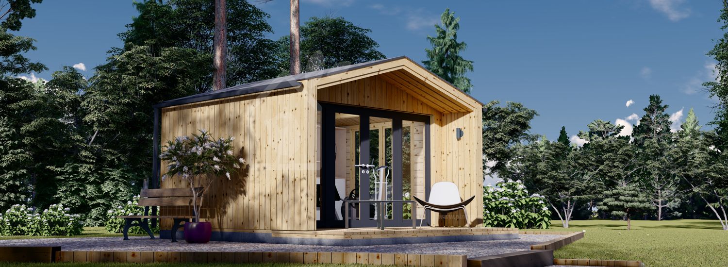 Prefab houten tuinhuis PIA (Geïsoleerd, 34 mm + gevelbekleding), 4x3 m, 12 m² visualisatie 1