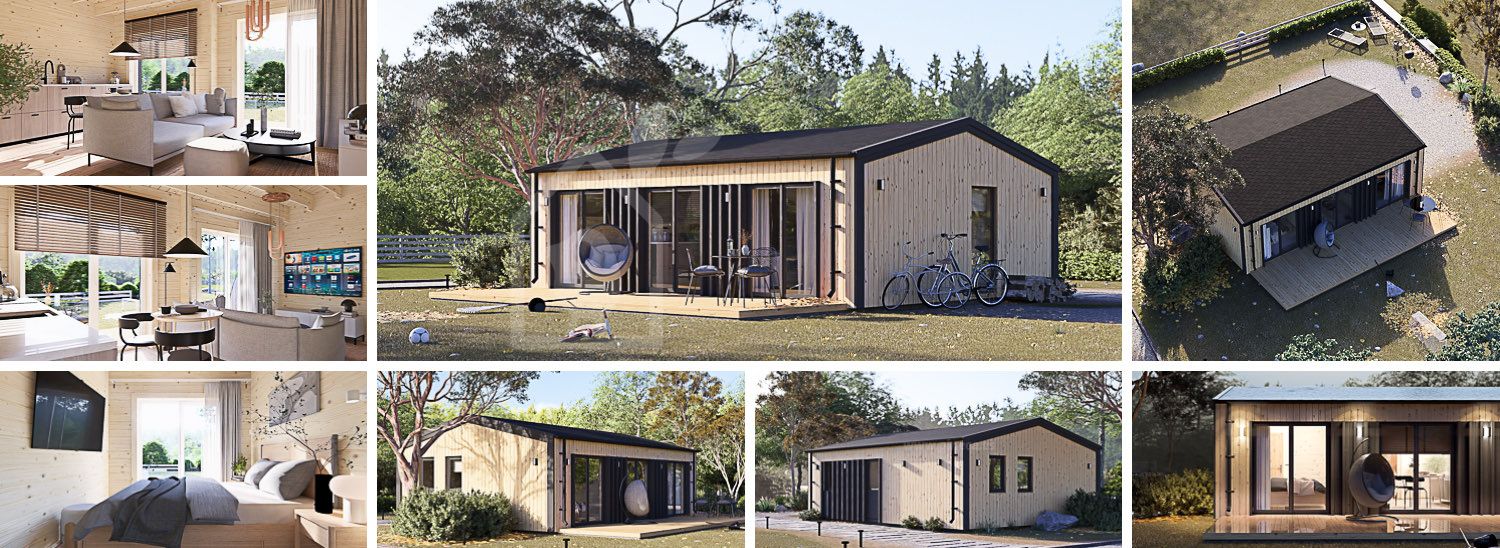 Houten huis ANGELA (44 mm + gevelbekleding), 43 m² visualisatie 1