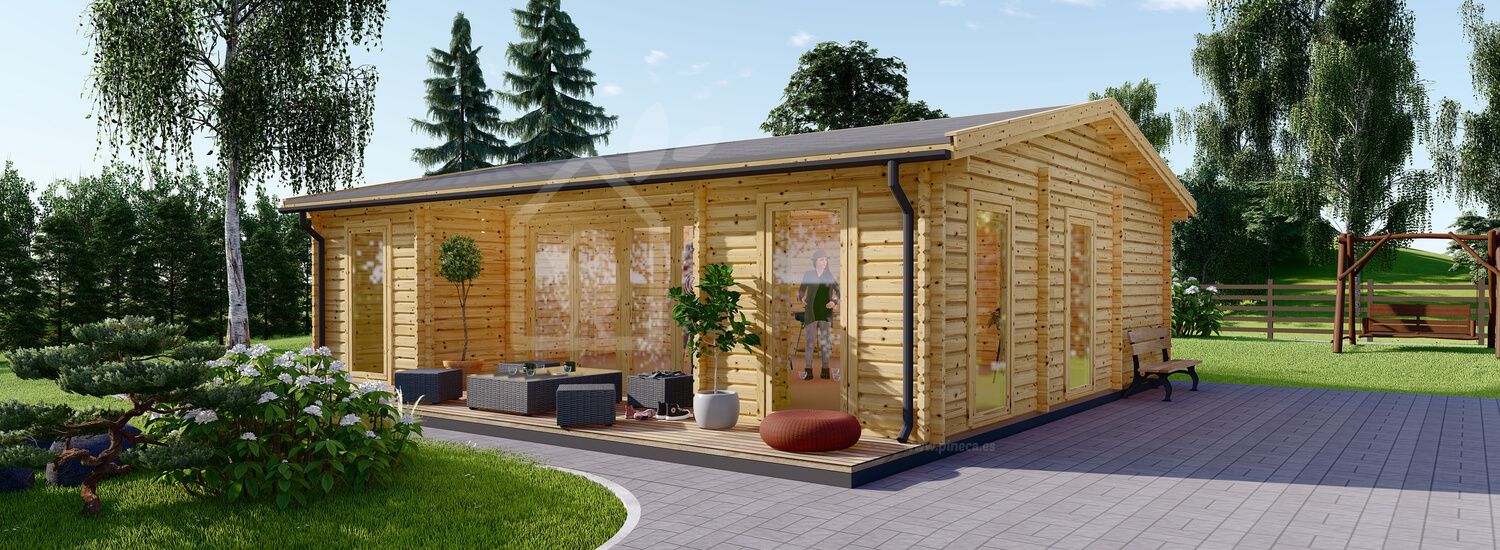 Prefab houten tuinhuis MILA (Geïsoleerd PLUS, 44+44 mm), 8x7 m, 56 m² visualisatie 1