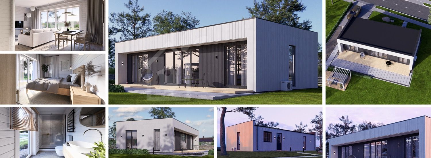 Houten prefab woning KAYA 3 BBL PV (Geïsoleerd, Bbl), 73 m² visualisatie 1