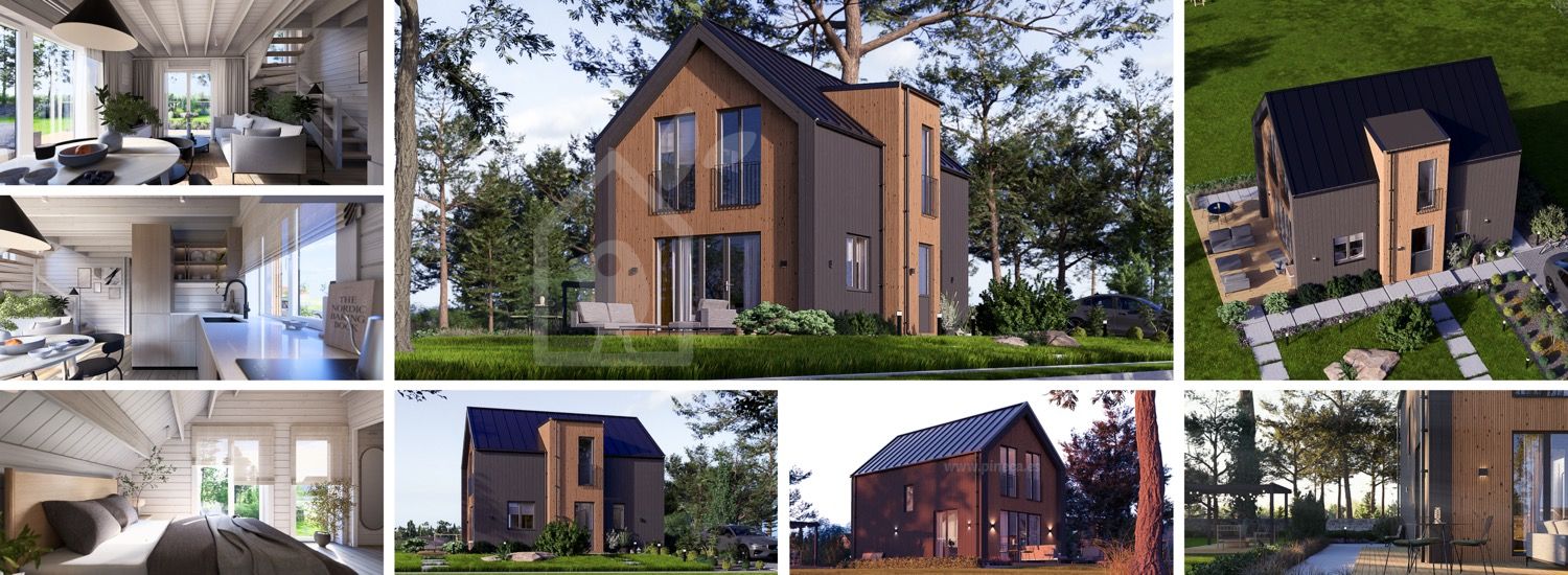 Houten prefab woning ASTRID BBL PV (Geïsoleerd, Bbl), 83 m² visualisatie 1
