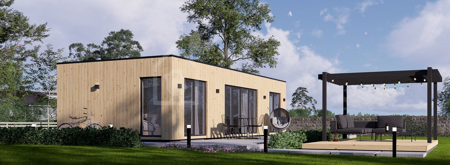 Houten huis PREMIUM S (Geïsoleerd, 34 mm + gevelbekleding), 10,5x4,5 m, 47 m² visualisatie 1