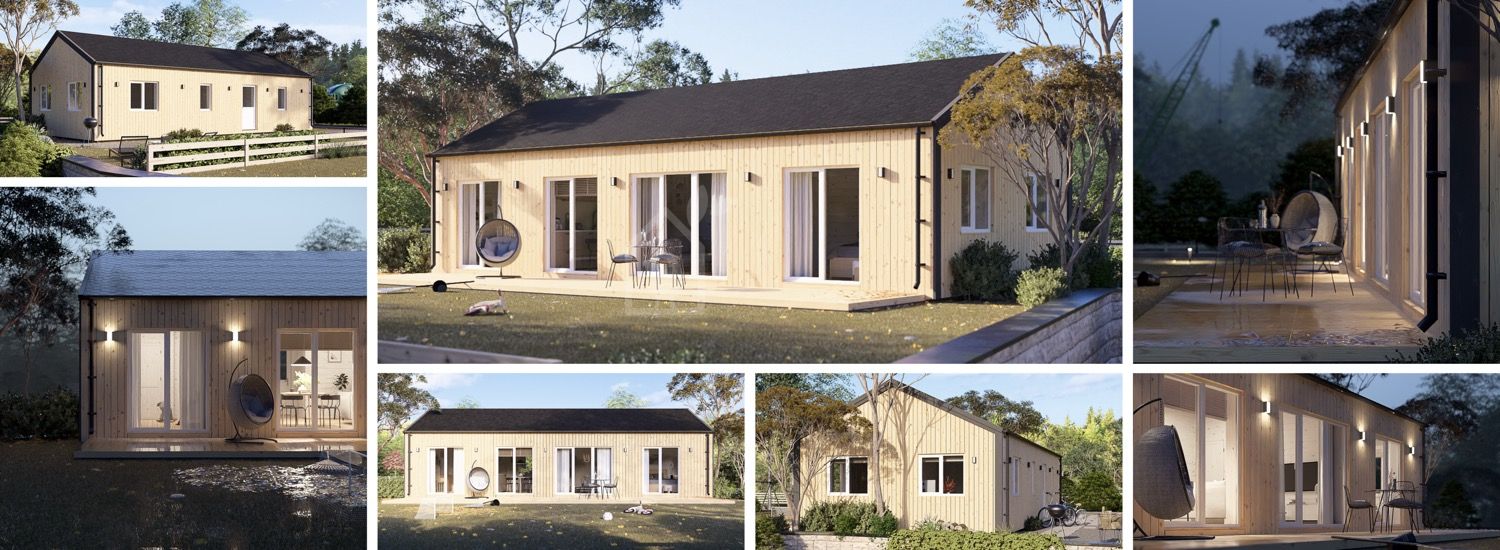 Houten huis NICOLE S (Geïsoleerd, 66 mm + gevelbekleding), 66 m² visualisatie 1