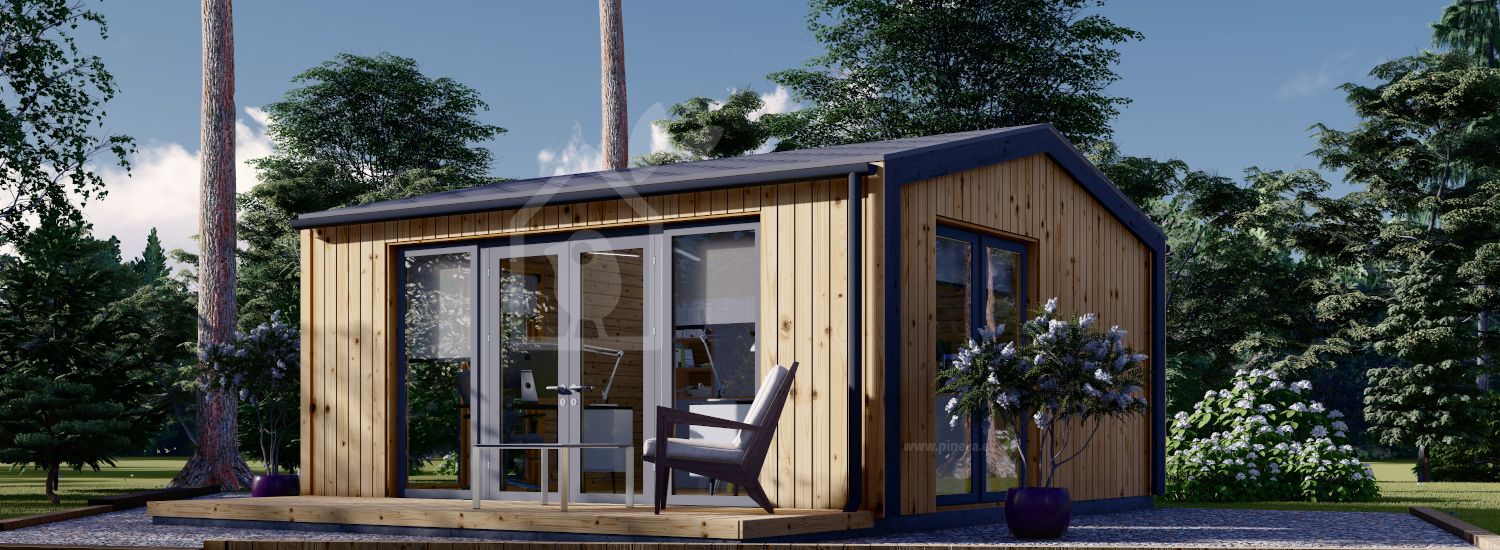 Prefab houten tuinhuis EMMY (Geïsoleerd, 34 mm + gevelbekleding), 5x5 m, 25 m² visualisatie 1