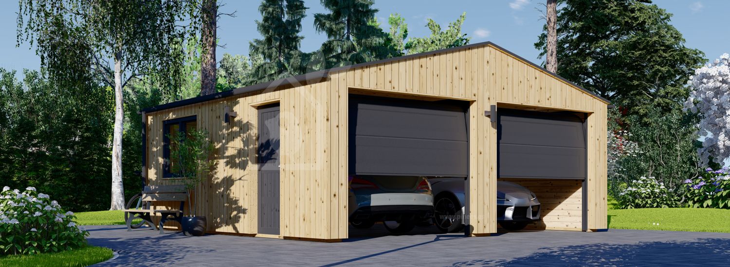 Dubbele houten garage SILVIA DUO (34 mm + gevelbekleding), 6x6 m, 36 m² visualisatie 1