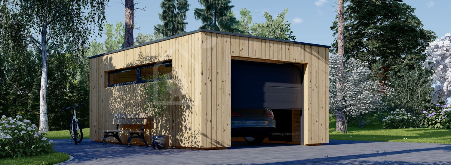Houten garage SILVIA F (34 mm + gevelbekleding), 4x6 m, 24 m² visualisatie 1