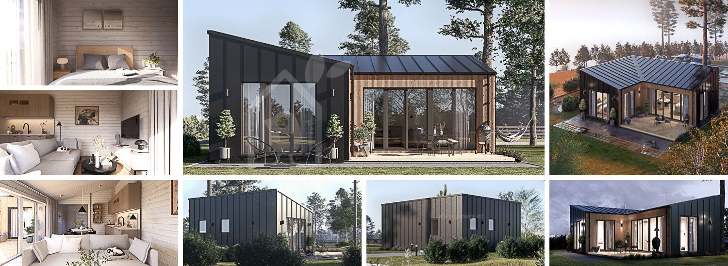 Houten prefab woning GINNY PV (Geïsoleerd, Bbl), 49 m² visualisatie 1