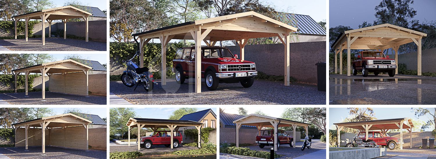 Houten carport CLASSIC, 4x5.7 m visualisatie 1
