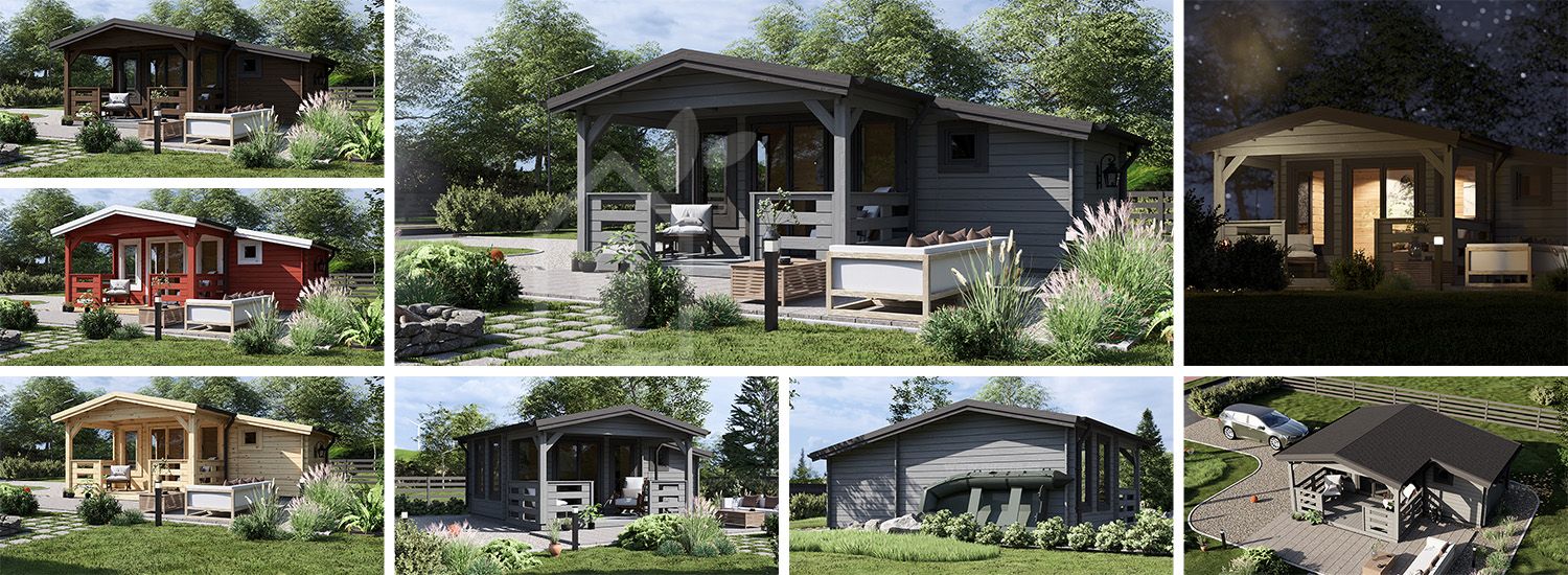 Tuinhuis blokhut ISLA (34 mm), 6x5 m, 18 m² met 7 m² veranda visualisatie 1