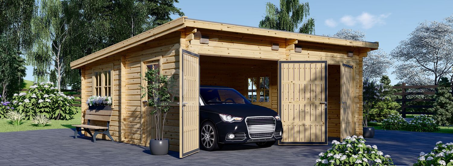 Dubbele houten garage MODERN (44 mm), 6x6 m, 36 m² visualisatie 1