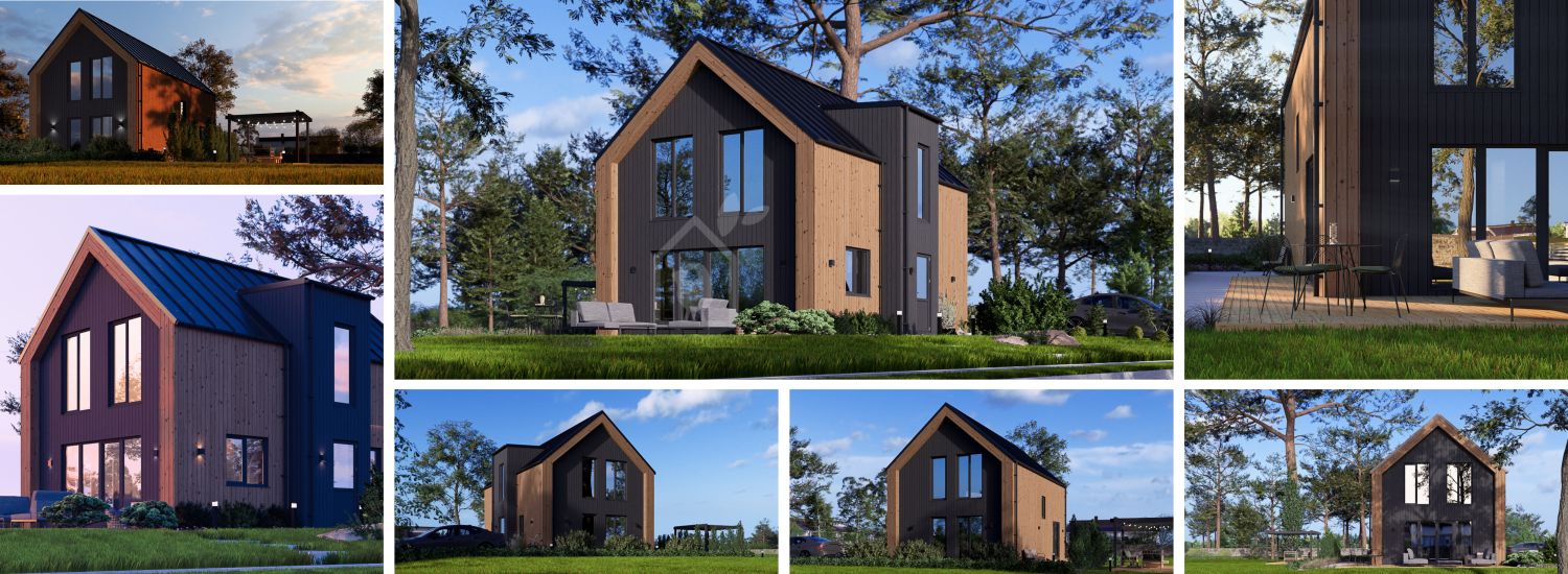 Houten huis ASTRID PV S (44 mm + gevelbekleding), 99 m² visualisatie 1
