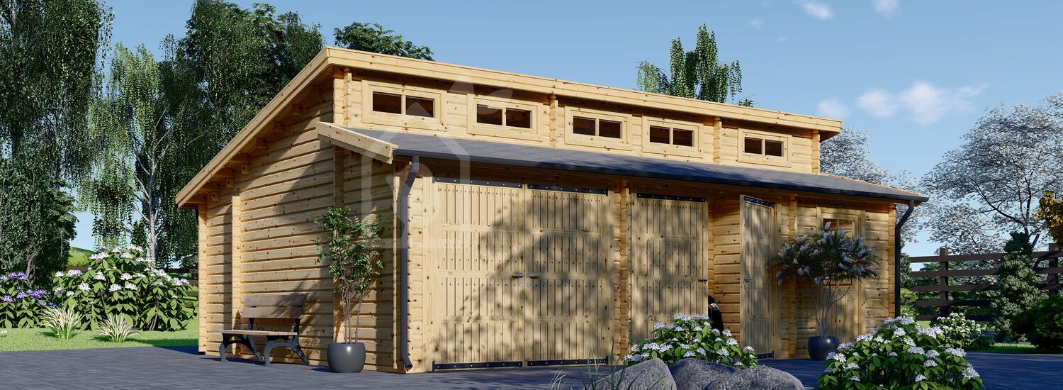 Dubbele houten garage TWIN DUO (44 mm), 8x6 m, 48 m² visualisatie 1
