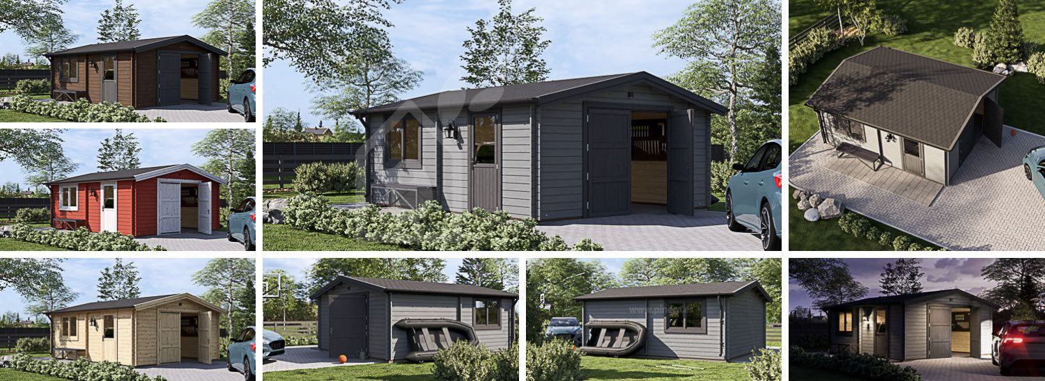 Houten garage CLASSIC (44 mm), 5x6 m, 30 m² visualisatie 1