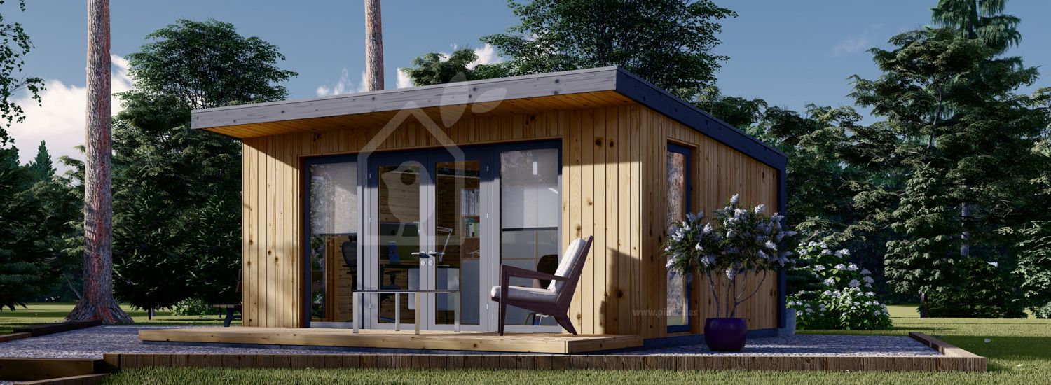 Prefab houten tuinhuis EVELIN (Geïsoleerd, 34 mm + gevelbekleding), 5x4 m, 20 m² visualisatie 1