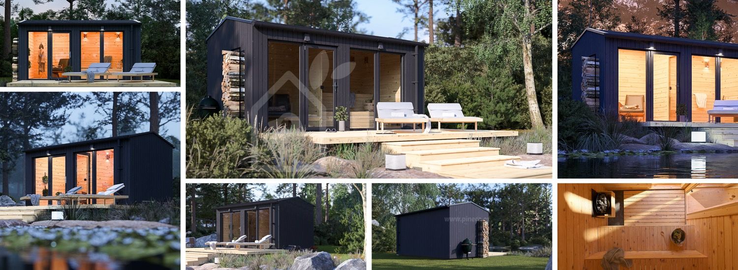 Buitensauna SERENE (34 mm + gevelbekleding), 4.5x2.5 m, 5 m² visualisatie 1