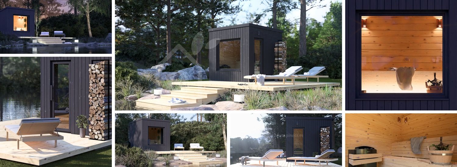 Buitensauna OKO (34 mm + gevelbekleding), 2.3x2.3 m, 4.1 m² visualisatie 1