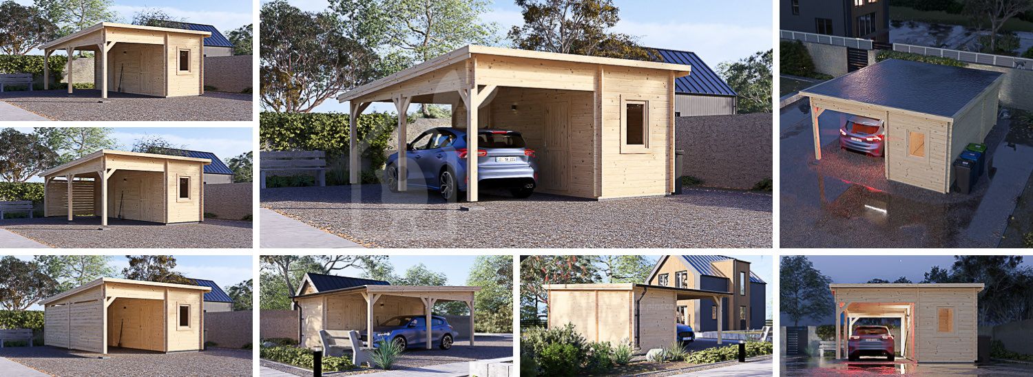 Houten carport MODERN met berging, 5.95x5 m visualisatie 1