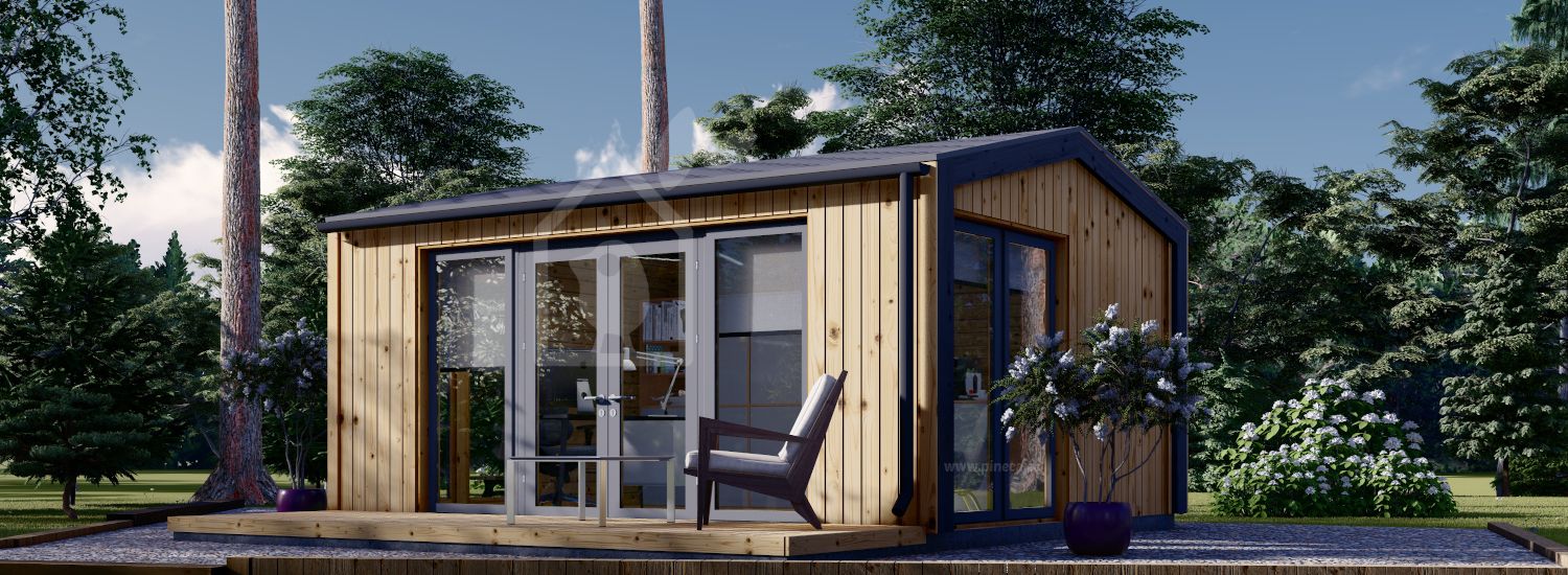 Prefab houten tuinhuis EMMY (Geïsoleerd, 34 mm + gevelbekleding), 5x4 m, 20 m² visualisatie 1