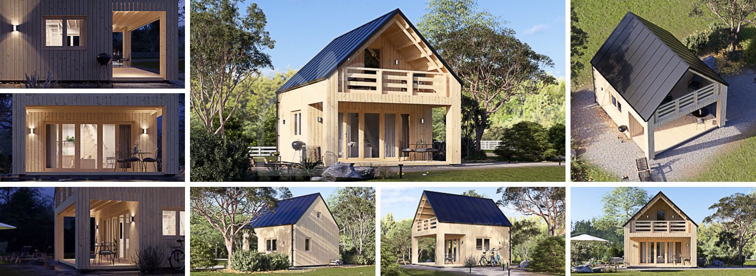 Blokhut SARA S met zolder (44 mm + gevelbekleding), 27 m² visualisatie 1