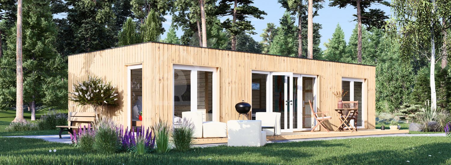 Houten huis PREMIUM S (34 mm + gevelbekleding), 10.5x4.5 m, 47 m² visualisatie 1