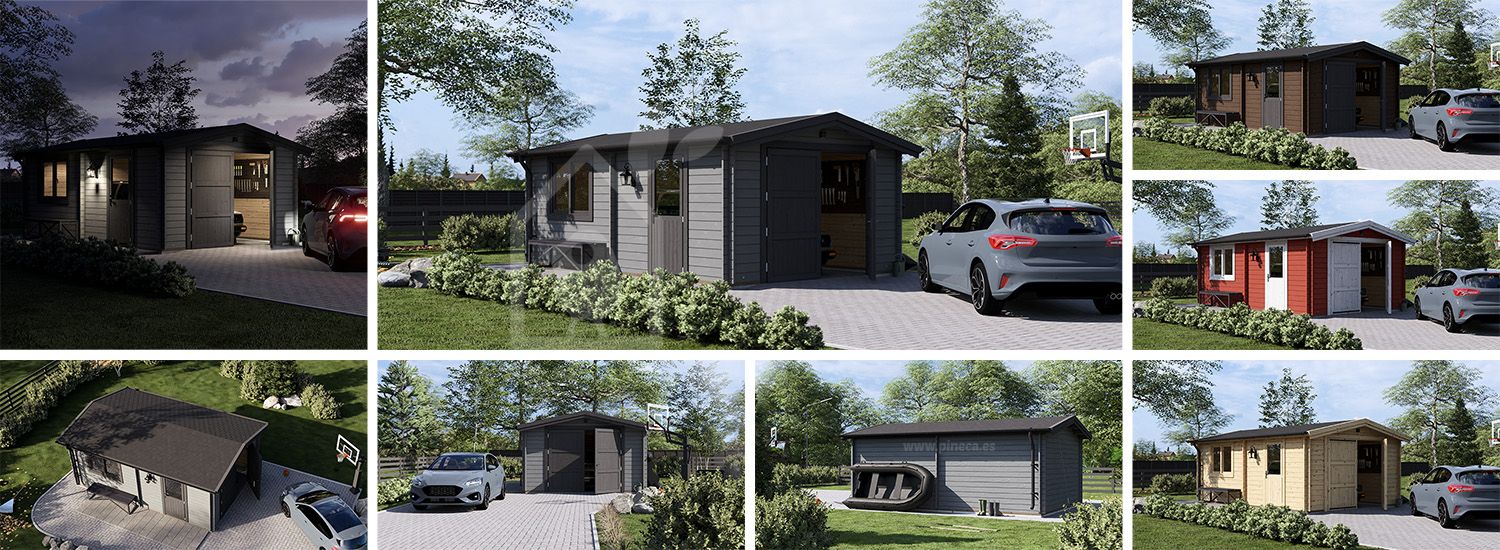 Houten garage CLASSIC (34 mm), 4x6 m, 24 m² visualisatie 1