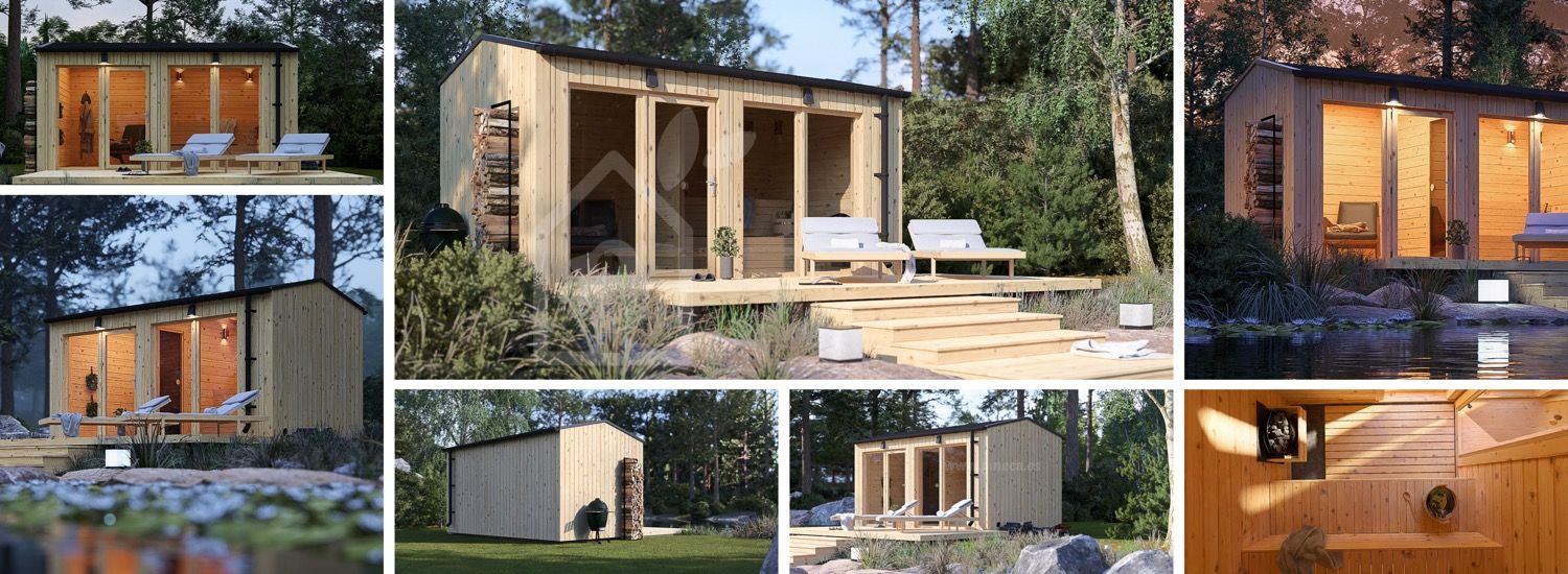 Buitensauna SERENE (34 mm + gevelbekleding), 4.5x2.5 m, 5 m² visualisatie 1