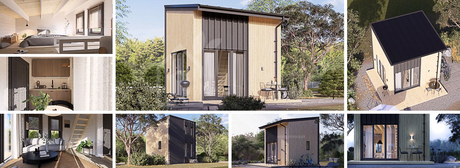 Prefab houten tuinhuis SOPHIA RV (Geïsoleerd, Bbl), 20 m² met 15 m² zolder visualisatie 1