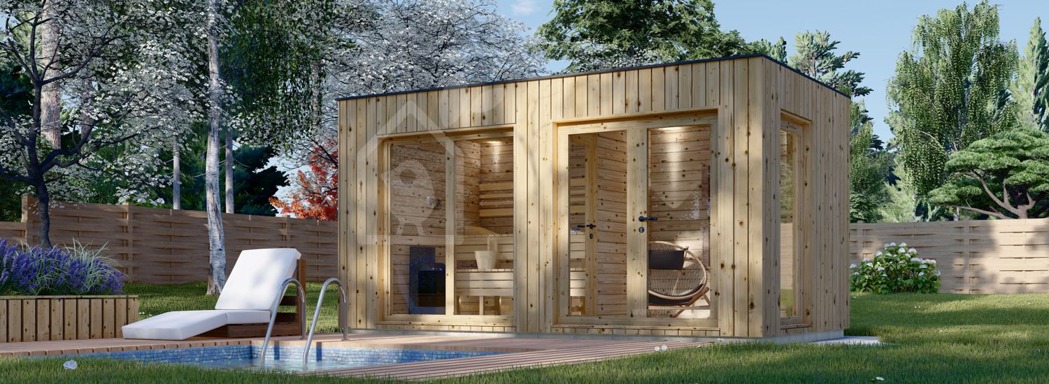 Buitensauna met kleedkamer DELLA (34 mm + gevelbekleding), 4,6 x 2,6 m, 9,3 m² visualisatie 1