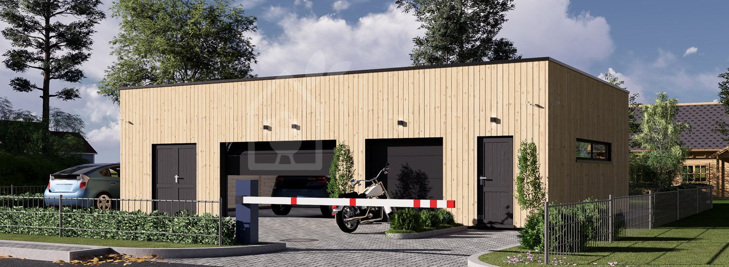 Dubbele houten garage SILVIA S (34 mm + gevelbekleding), 12x8 m, 88 m² visualisatie 1