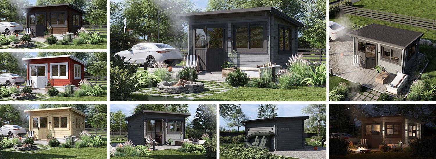 Tuinhuis blokhut met plat dak LILLE F (44 mm), 4x3 m, 12 m² visualisatie 1