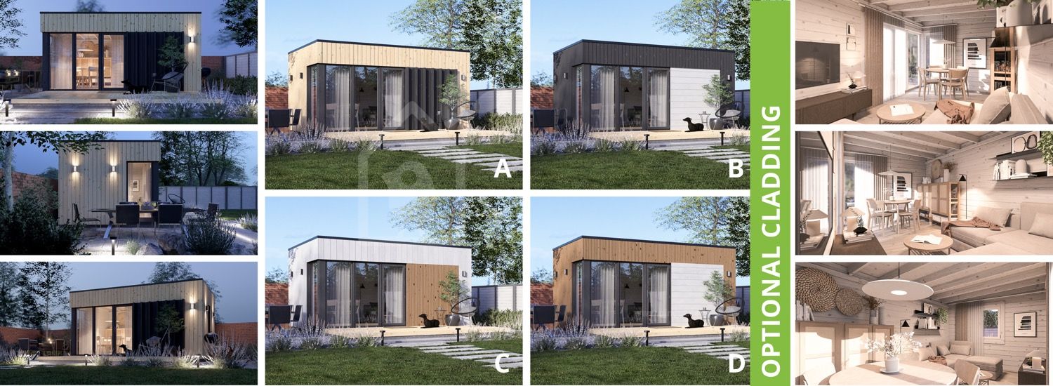 Tuinkantoor PREMIUM (34 mm + gevelbekleding), 5x3 m, 13 m² visualisatie 1