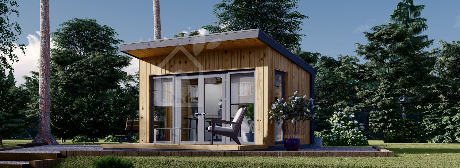Prefab houten tuinhuis EVELIN (Geïsoleerd, 34 mm + gevelbekleding), 4x3 m, 12 m² visualisatie 1