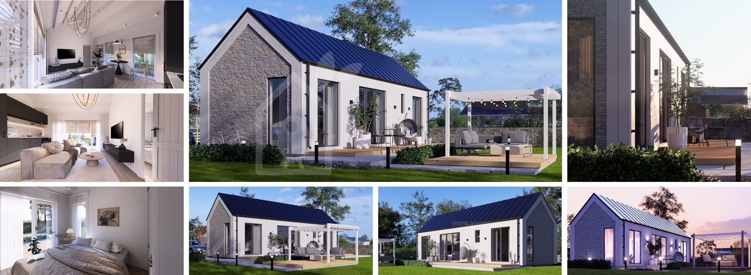 Houten prefab woning ADALINE BBL PV (Geïsoleerd, Bbl), 43 m² visualisatie 1