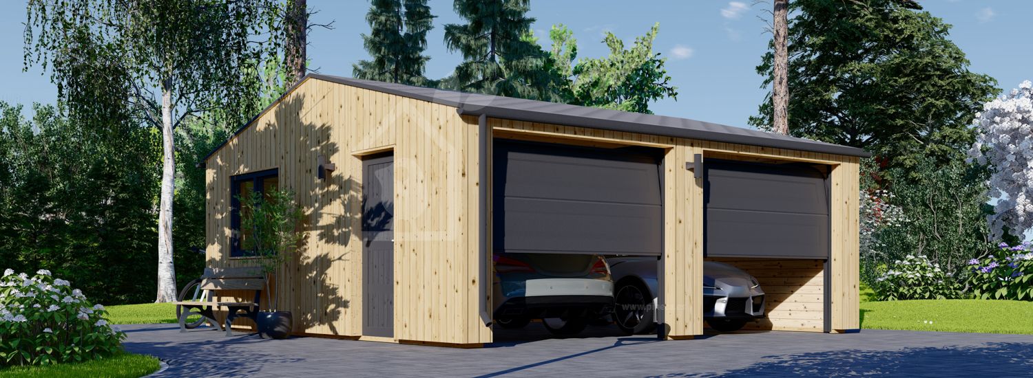 Dubbele houten garage SILVIA DUO ALT(34 mm + gevelbekleding), 6x6 m, 36 m² visualisatie 1
