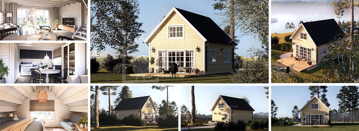 Houten huis KARINA (44 mm + gevelbekleding), 46 m² visualisatie 1