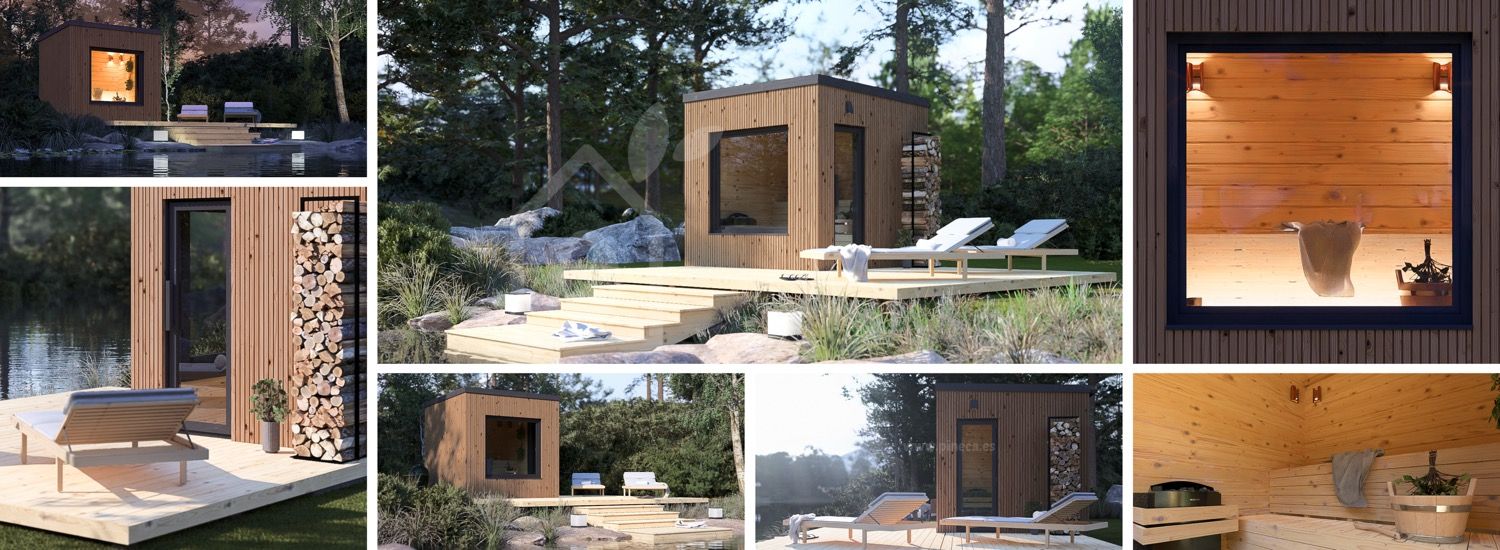 Buitensauna OKO (34 mm + gevelbekleding), 2.3x2.3 m, 4.1 m² visualisatie 1