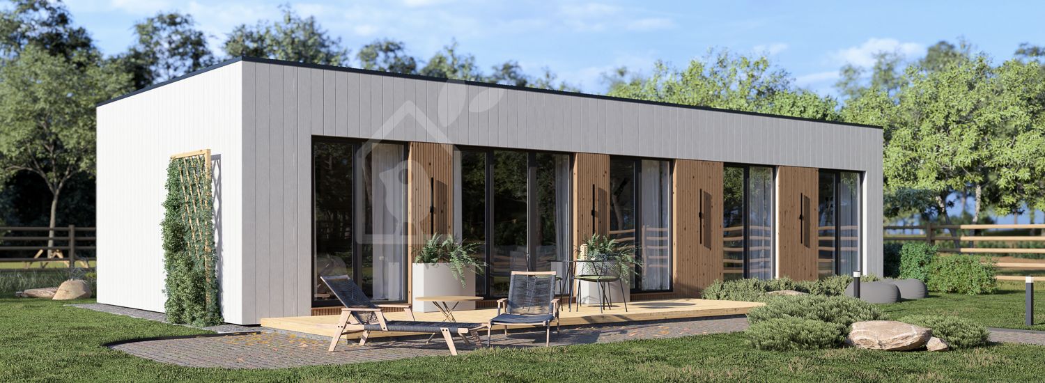 Houten prefab woning BELLA 3 PV (Geïsoleerd, Bbl), 75 m² visualisatie 1